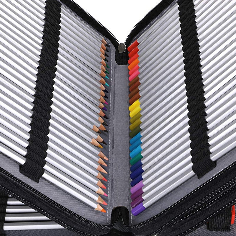 BTSKY 200 Slots Colored Pencil Organizer - Deluxe PU Leather Pencil Case Holder with Removal Handle Strap Pencil Box Large for Colored Pencils Watercolor Pencils (Black) - Image 5